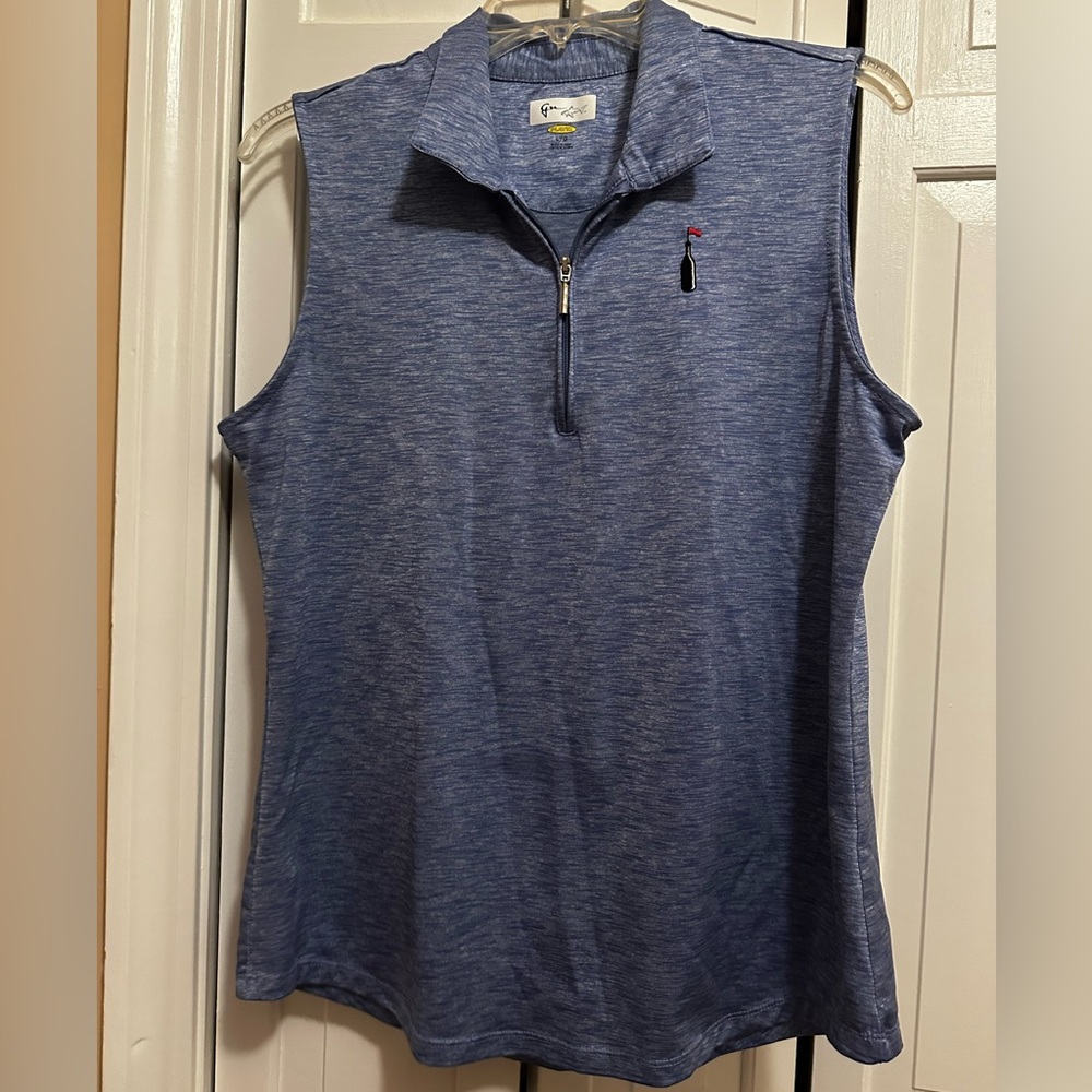Greg Norman Blue Sleeveless Women's collared golf quarter zip golf top